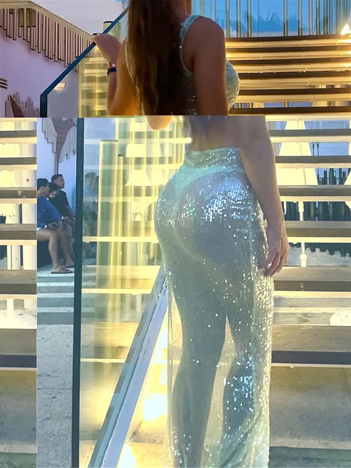 Women Sequin Maxi Bodycon Skirt Y2K Sexy Slim Fit See Through Shinny Long Dress Coquette Party Glitter Formal Skirts