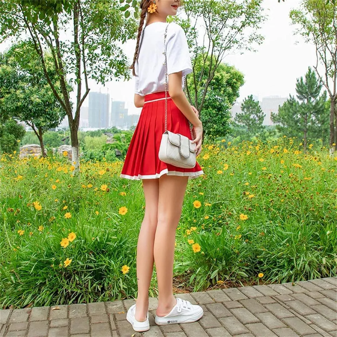 Women Skirt Solid Color Sexy High Waist Midi Pleated Skirts Korean Mini A-Line Skirt