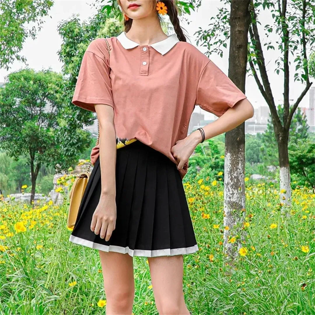 Women Skirt Solid Color Sexy High Waist Midi Pleated Skirts Korean Mini A-Line Skirt