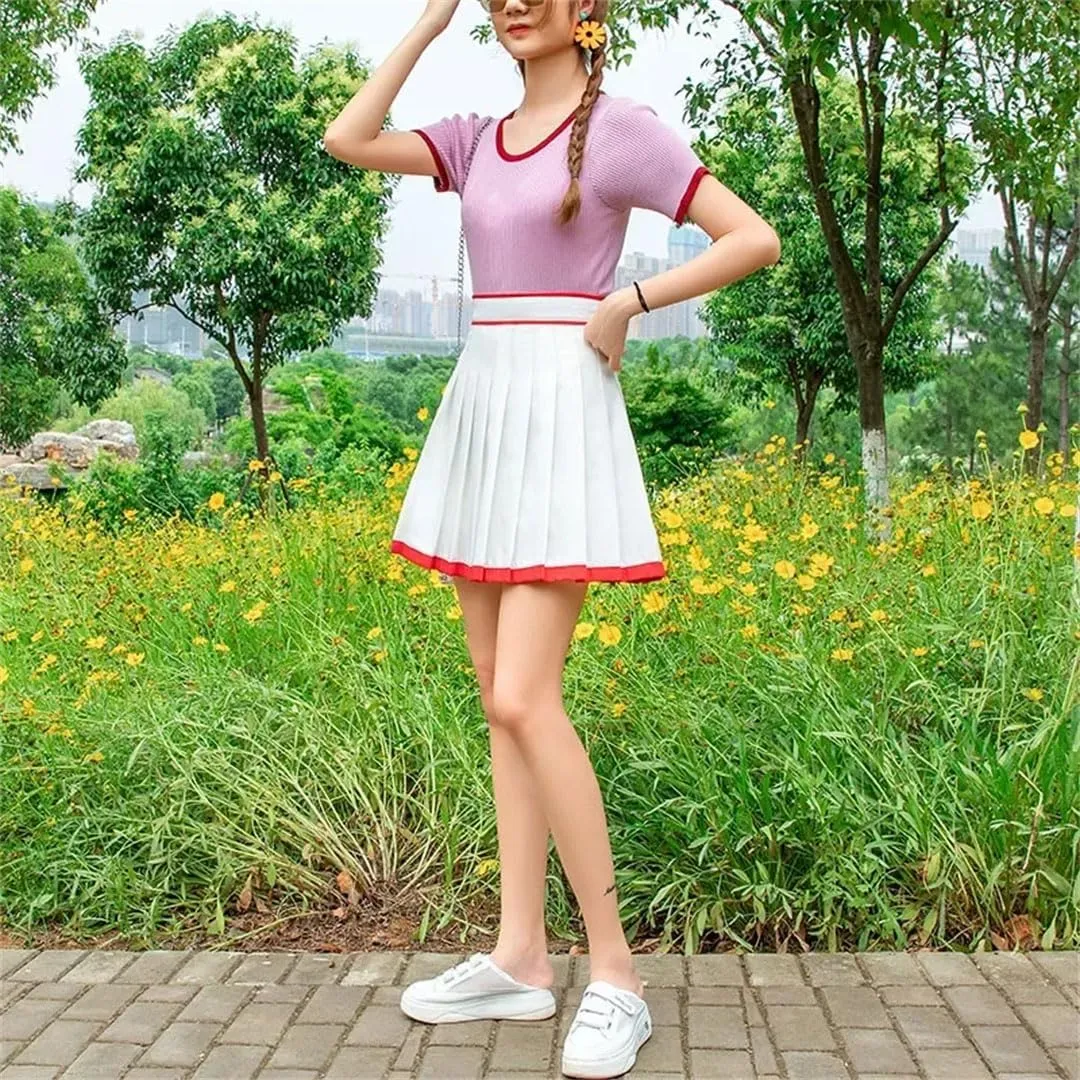 Women Skirt Solid Color Sexy High Waist Midi Pleated Skirts Korean Mini A-Line Skirt
