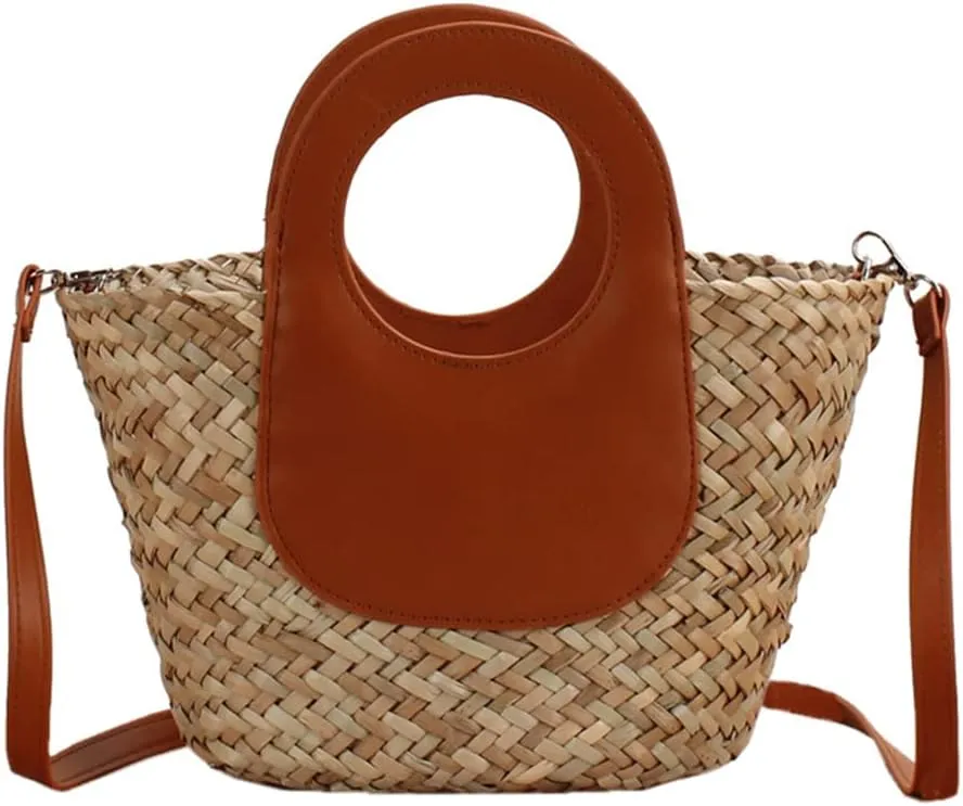 Women Straw Crossbody Handbag Clutch Wicker Shoulder Bag Purse Rattan Summer Beach Woven Handmade Wallet Bag