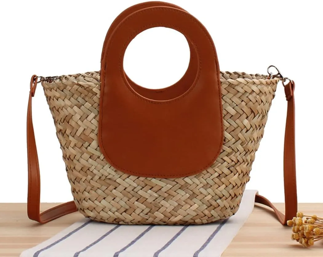 Women Straw Crossbody Handbag Clutch Wicker Shoulder Bag Purse Rattan Summer Beach Woven Handmade Wallet Bag