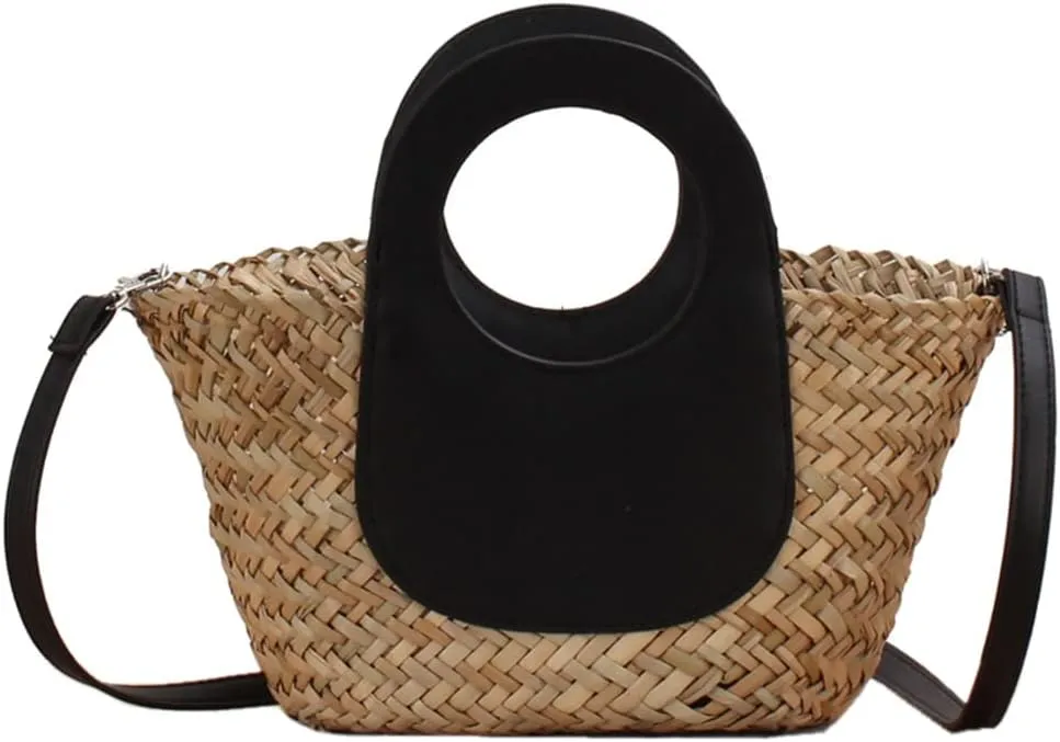 Women Straw Crossbody Handbag Clutch Wicker Shoulder Bag Purse Rattan Summer Beach Woven Handmade Wallet Bag
