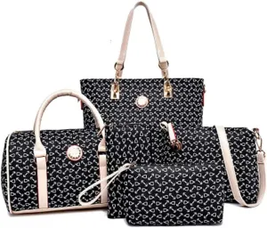 Women Totes Purse Satchel 6pcs Faux Leather Arrow Printing Handbag Shoulder Bag Clutch Wallet