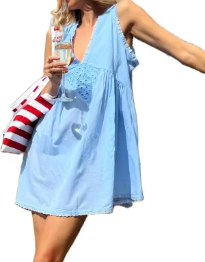Women V Neck Loose Mini Dress Boho Flowy Tiered Babydoll Sundress Y2K Sleeveless Going Out Dresses