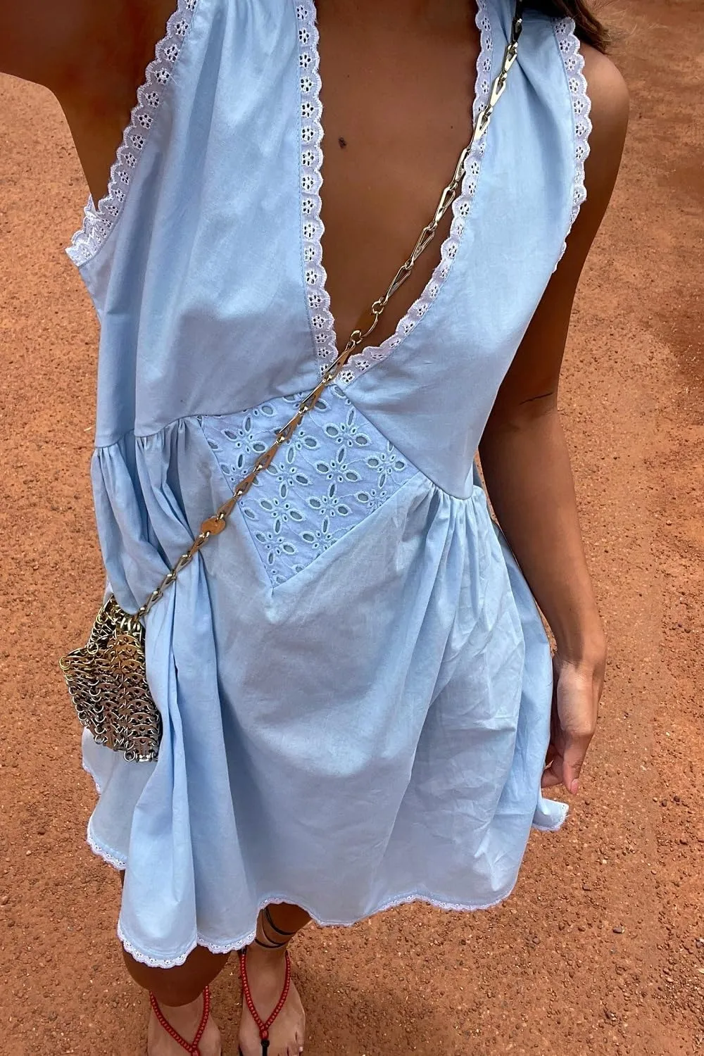 Women V Neck Loose Mini Dress Boho Flowy Tiered Babydoll Sundress Y2K Sleeveless Going Out Dresses