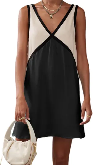 Women V Neck Loose Mini Dress Boho Flowy Tiered Babydoll Sundress Y2K Sleeveless Going Out Dresses