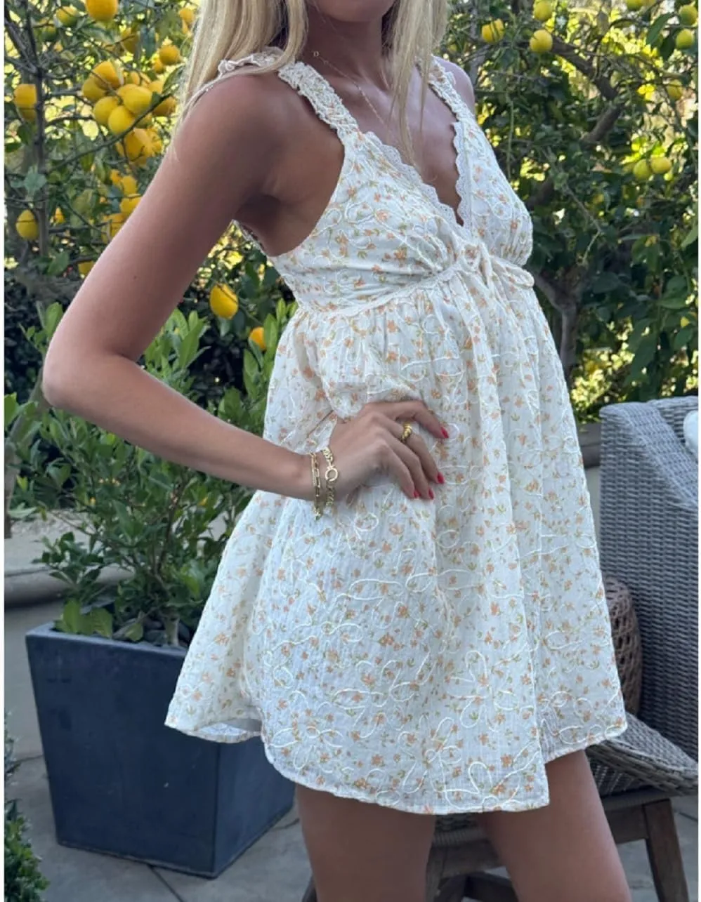 Women V Neck Loose Mini Dress Boho Flowy Tiered Babydoll Sundress Y2K Sleeveless Going Out Dresses