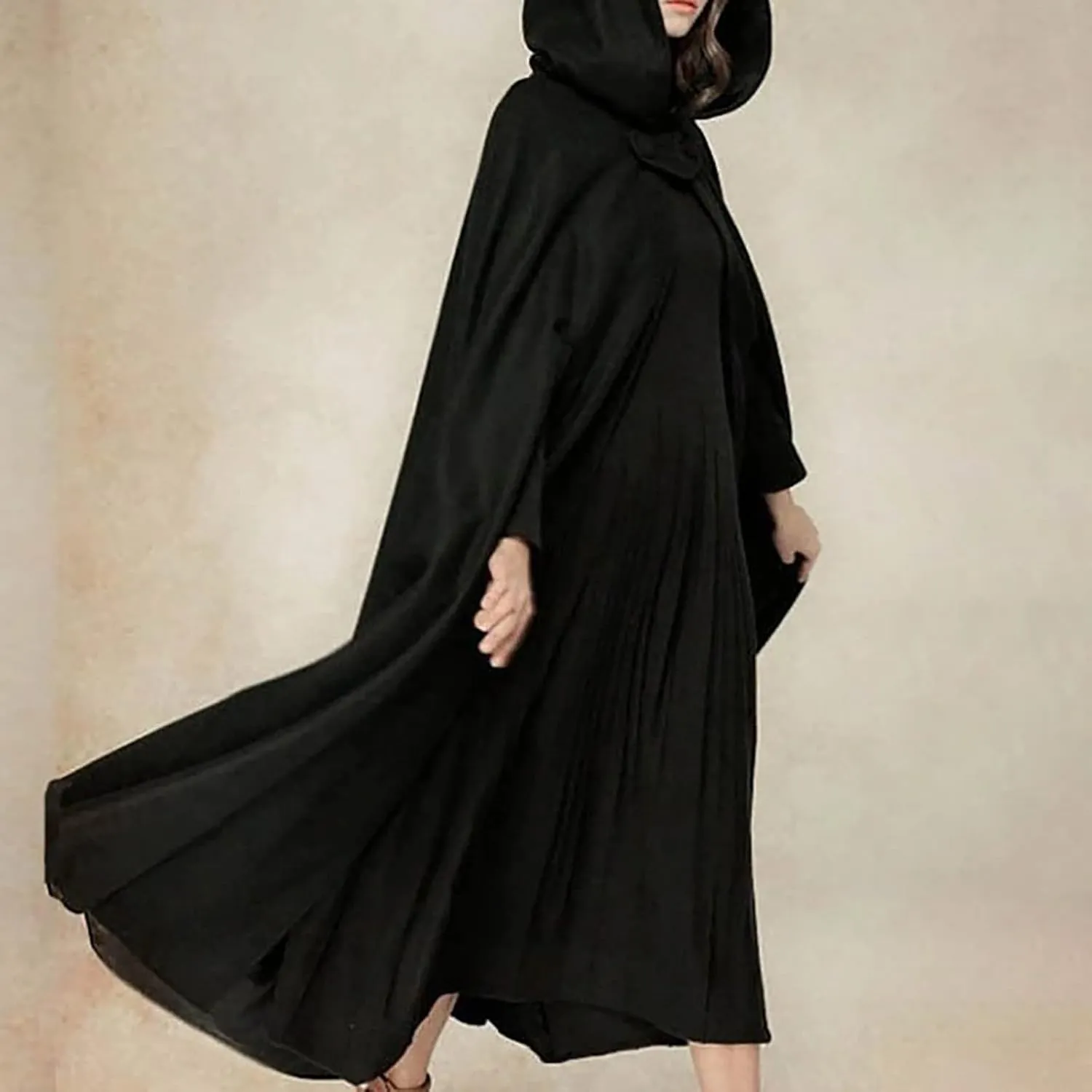 Women Winter Long Cape Coat Renaissance Victorian Jacket Cloak Hood Vintage Casual Robes Cosplay Halloween Costume
