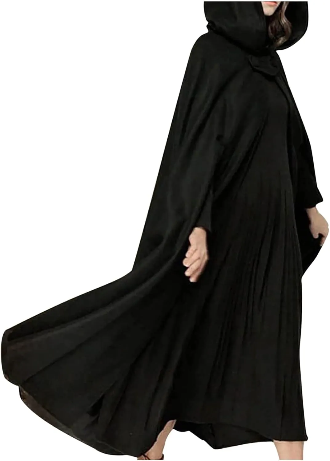 Women Winter Long Cape Coat Renaissance Victorian Jacket Cloak Hood Vintage Casual Robes Cosplay Halloween Costume