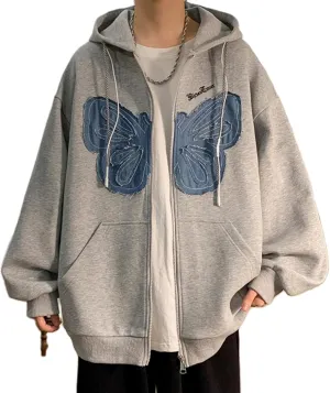 Women Y2k Butterfly Zip Up Hoodie Cute Graphic Oversized Hooded Sweatshirt Teen Girls Grunge Aesthetic Jacket