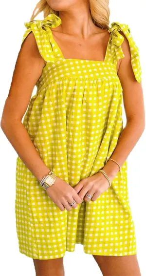 Women Y2K Tie Shoulder Mini Dress Square Neck Sleeveless Babydoll Ruffle Short Dress Loose Fit Boho Flowy Sundress