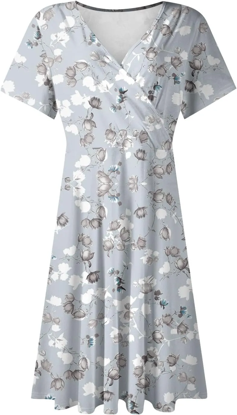 Womens 2025 Floral V-Neck Maxi Dresses Sexy Deep Cut Summer Dress Casual Beach Sundress for Vacation Garden Parties