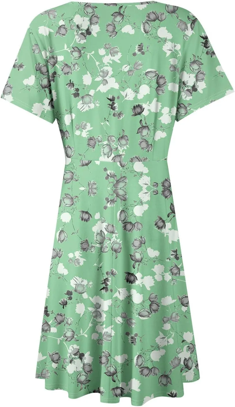 Womens 2025 Floral V-Neck Maxi Dresses Sexy Deep Cut Summer Dress Casual Beach Sundress for Vacation Garden Parties
