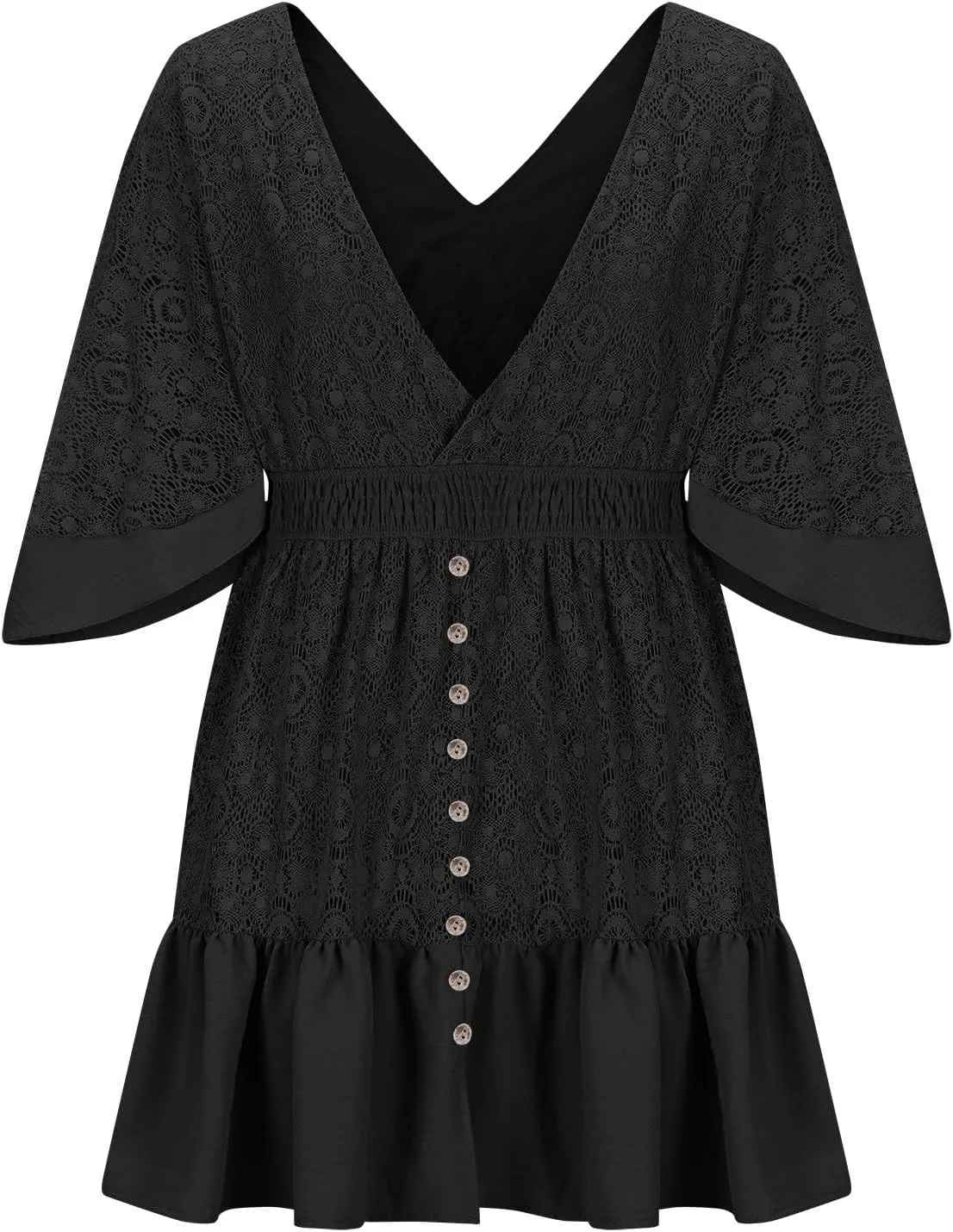 Womens 2025 Summer Short Dress Elegant Lace Wrap V Neck Batwing Sleeve Dress Casual Beach Party Mini Dresses