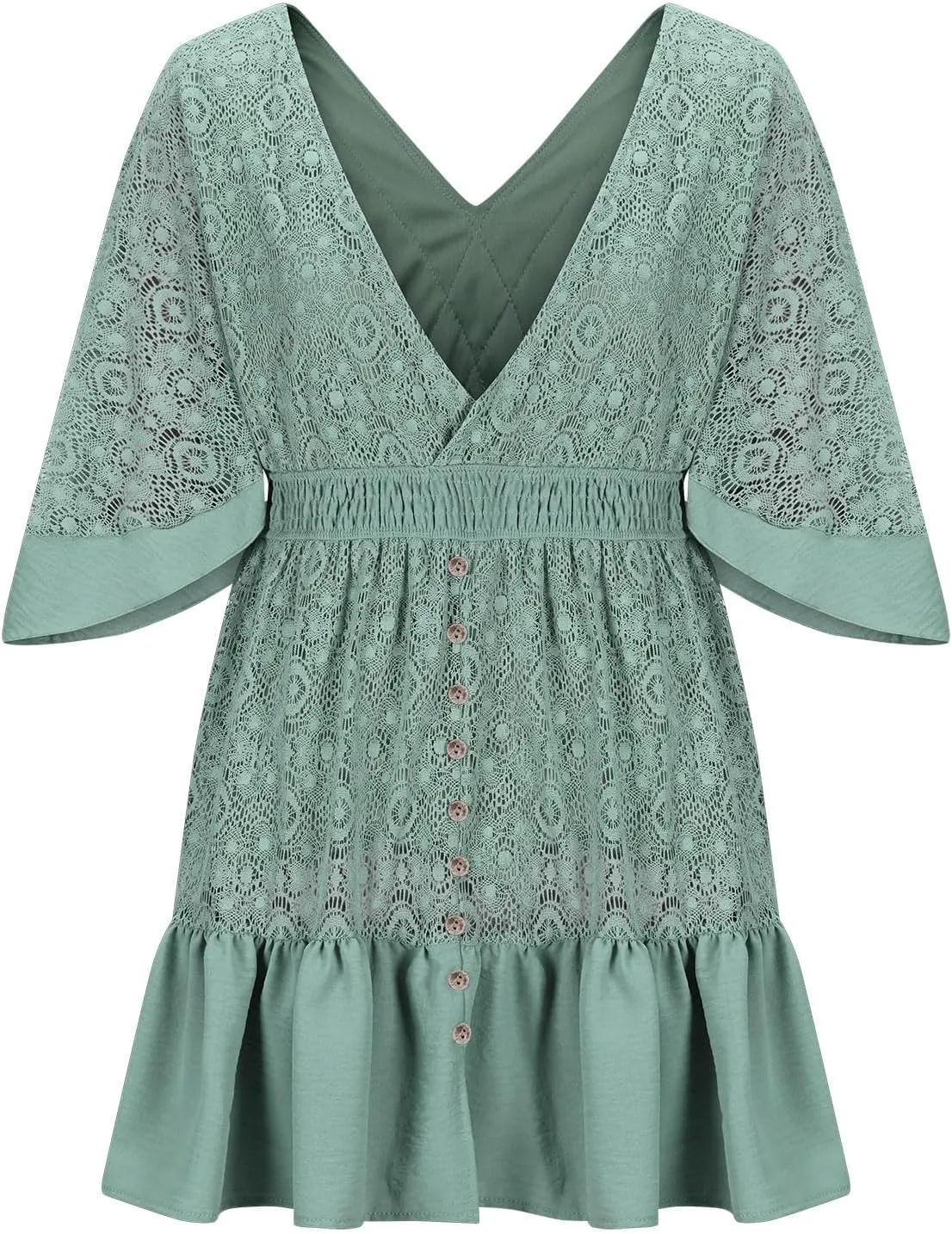 Womens 2025 Summer Short Dress Elegant Lace Wrap V Neck Batwing Sleeve Dress Casual Beach Party Mini Dresses