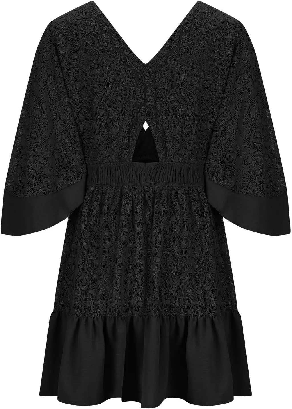 Womens 2025 Summer Short Dress Elegant Lace Wrap V Neck Batwing Sleeve Dress Casual Beach Party Mini Dresses