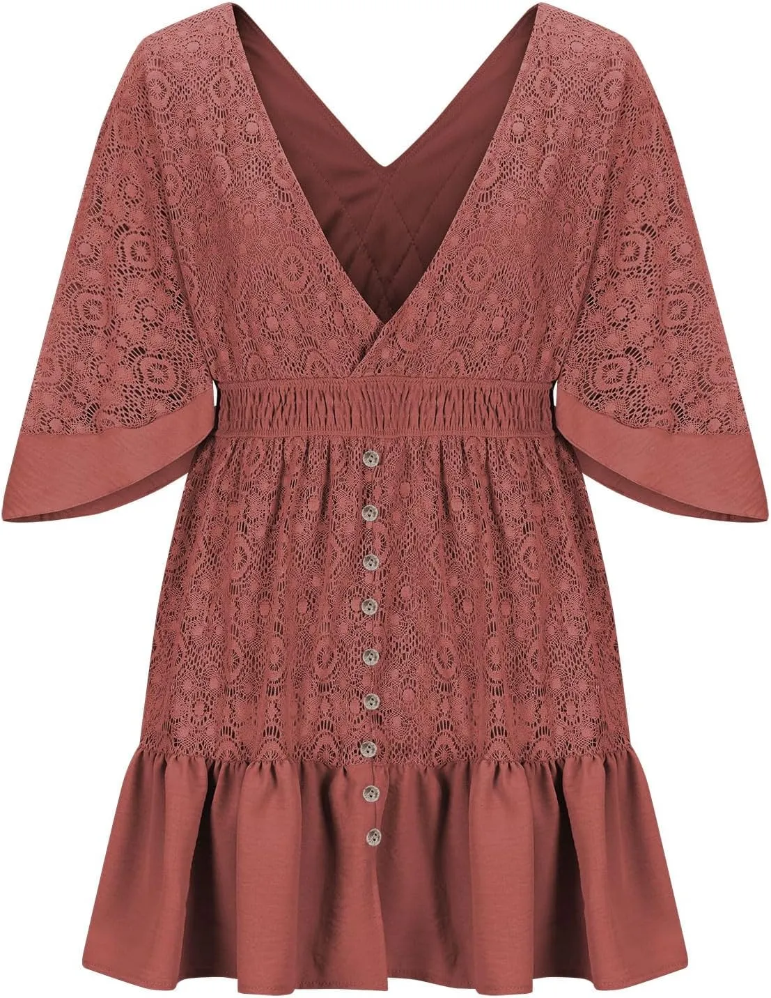 Womens 2025 Summer Short Dress Elegant Lace Wrap V Neck Batwing Sleeve Dress Casual Beach Party Mini Dresses
