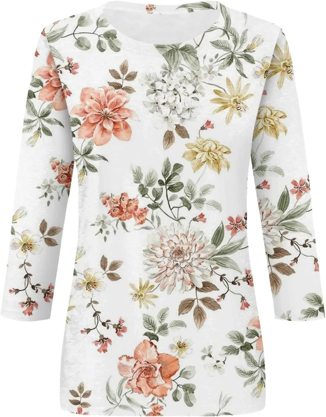 Womens 3/4 Length Sleeve Summer Shirts Floral Boho Blouses Tshirts Trendy Dressy Casual Tops Vacation 2024 Clothing