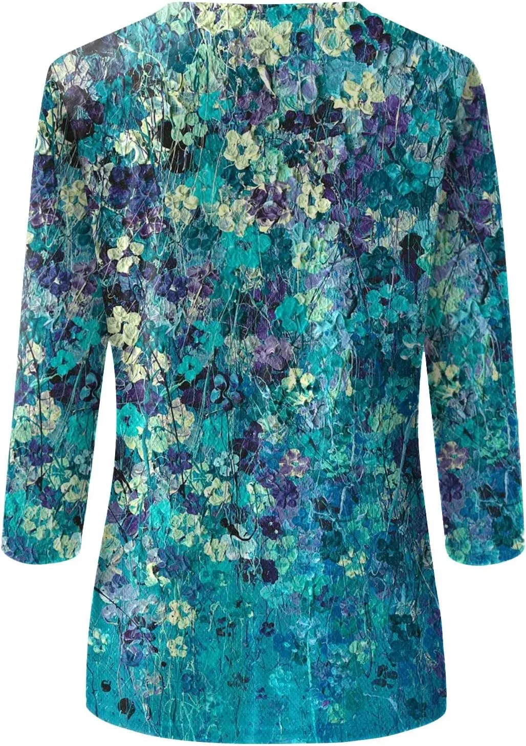 Womens 3/4 Sleeve Tops 2025 Spring Print Round Neck Shirts Loose Fit Three Quarter Sleeve Tshirts