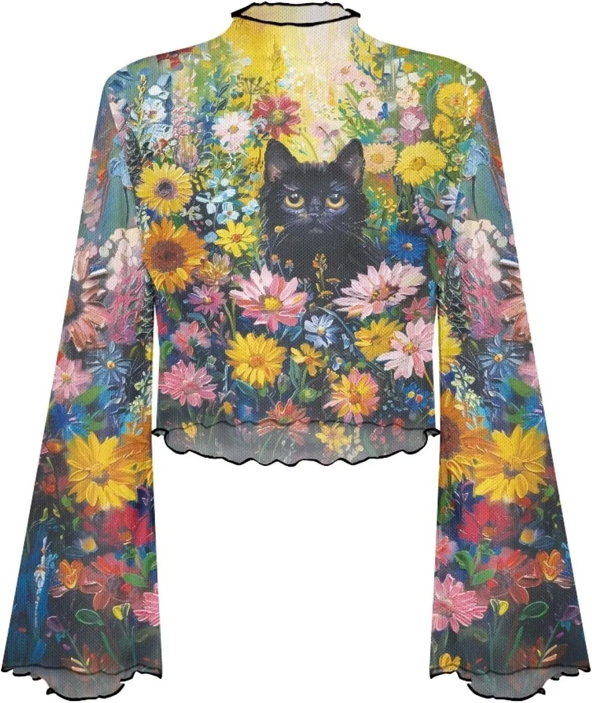 Women's Bell Sleeve Tops 70's Disco Mesh Tops Plus Size Sexy Crop Tops