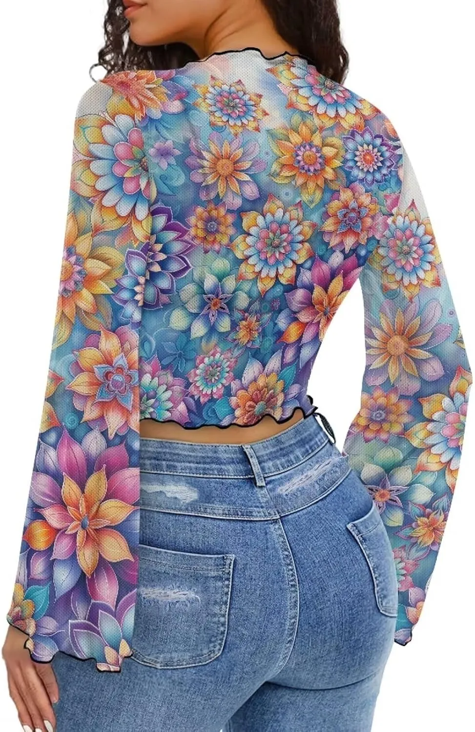 Women's Bell Sleeve Tops 70's Disco Mesh Tops Plus Size Sexy Crop Tops