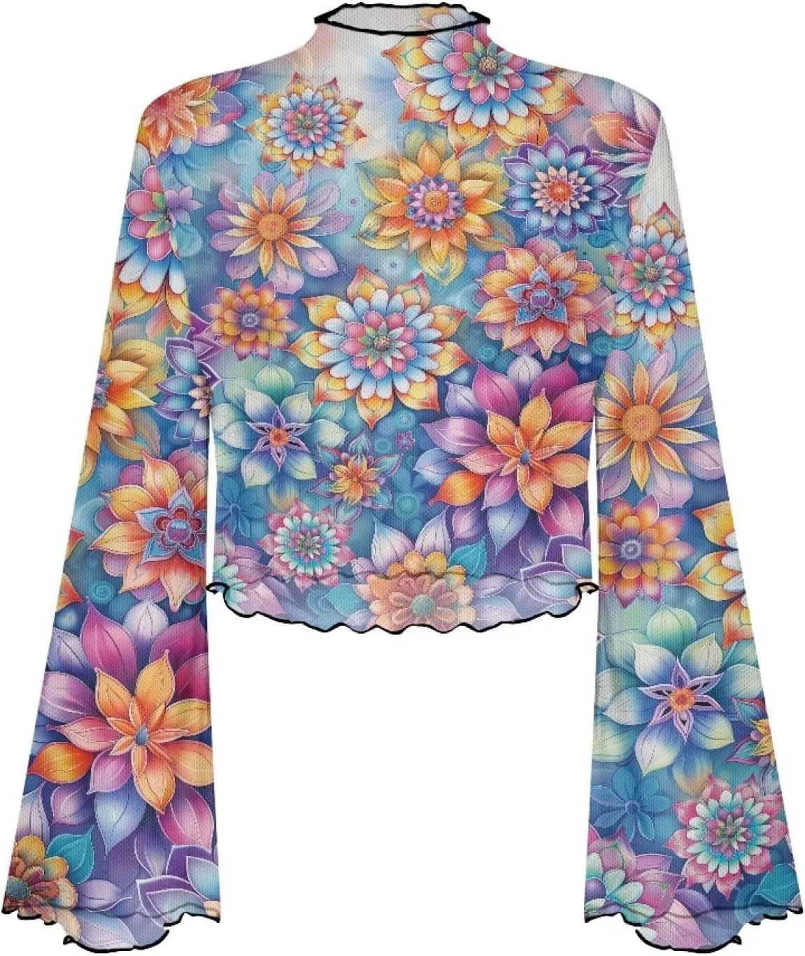Women's Bell Sleeve Tops 70's Disco Mesh Tops Plus Size Sexy Crop Tops