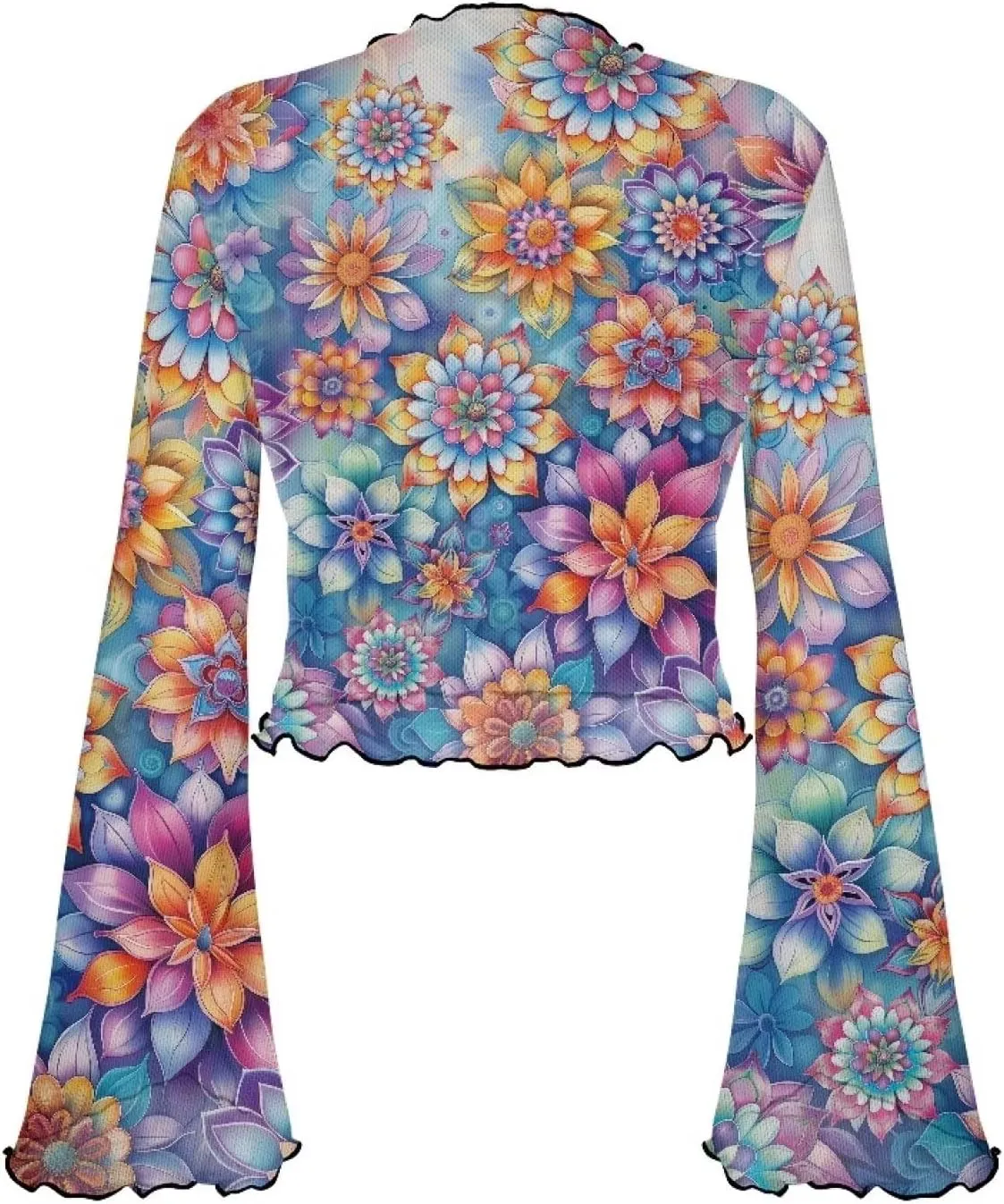 Women's Bell Sleeve Tops 70's Disco Mesh Tops Plus Size Sexy Crop Tops
