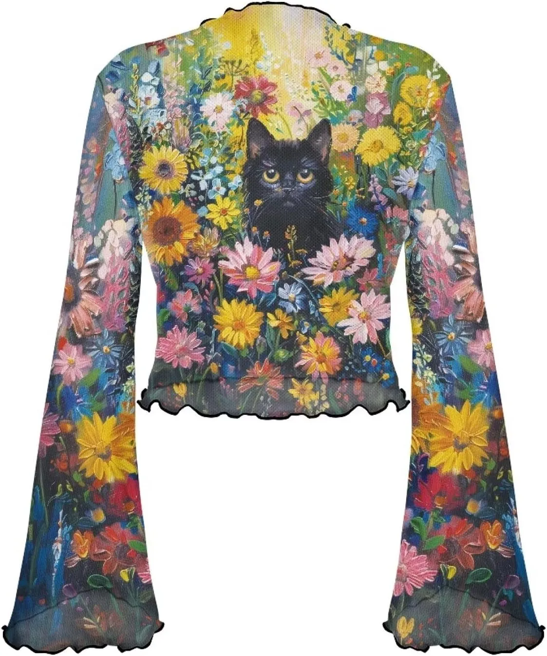 Women's Bell Sleeve Tops 70's Disco Mesh Tops Plus Size Sexy Crop Tops