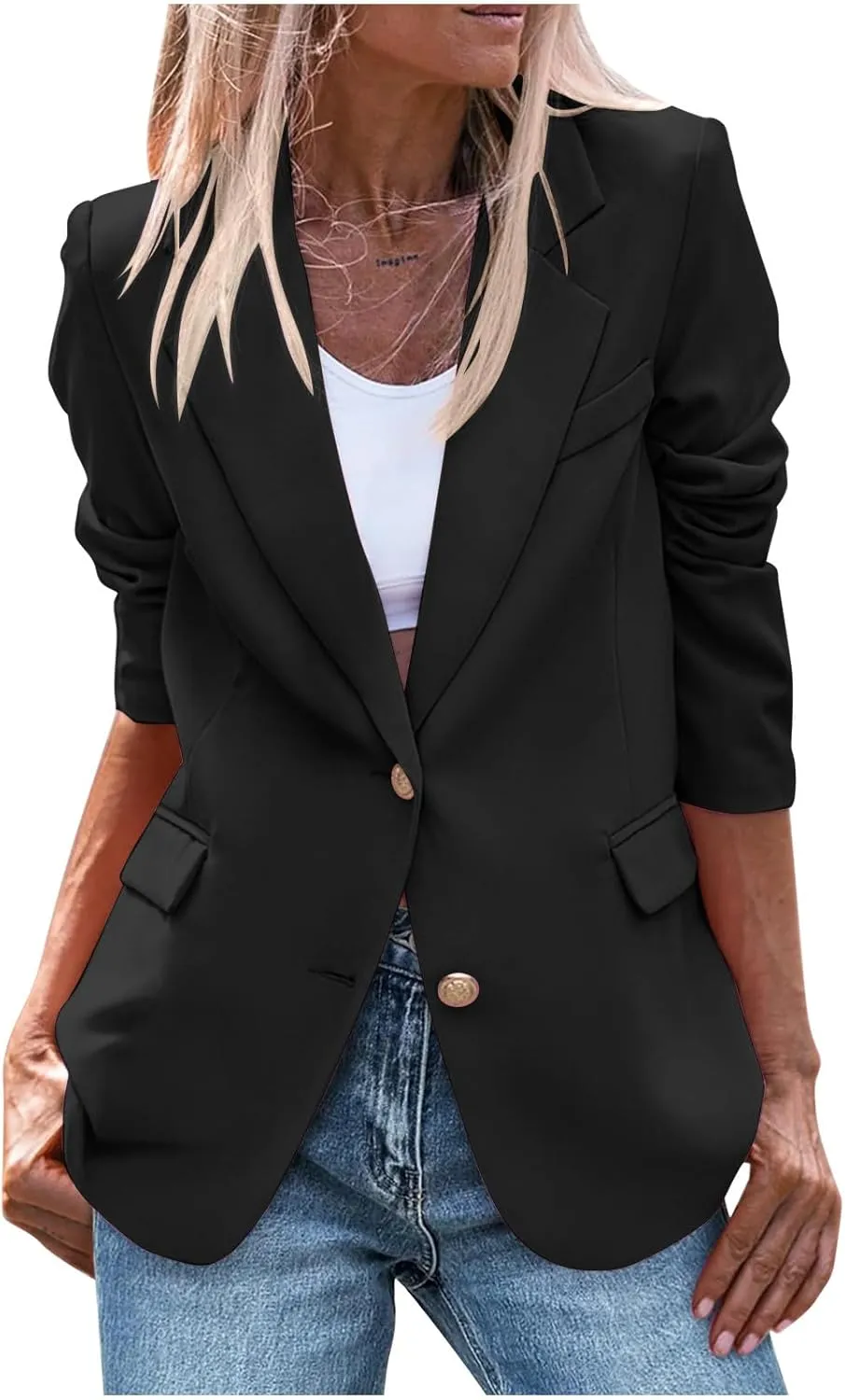 Womens Blazer Single Breasted Open Front Jacket Long Sleeve Lapel Collar Casual Blazers Work Office Suit Outerwear