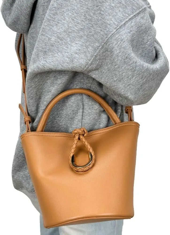 Women's Bucket Bag Retro Shoulder Bag Top Handle Handbags PU Leather Small Bucket Crossbody Bags Trendy Bucket Purse
