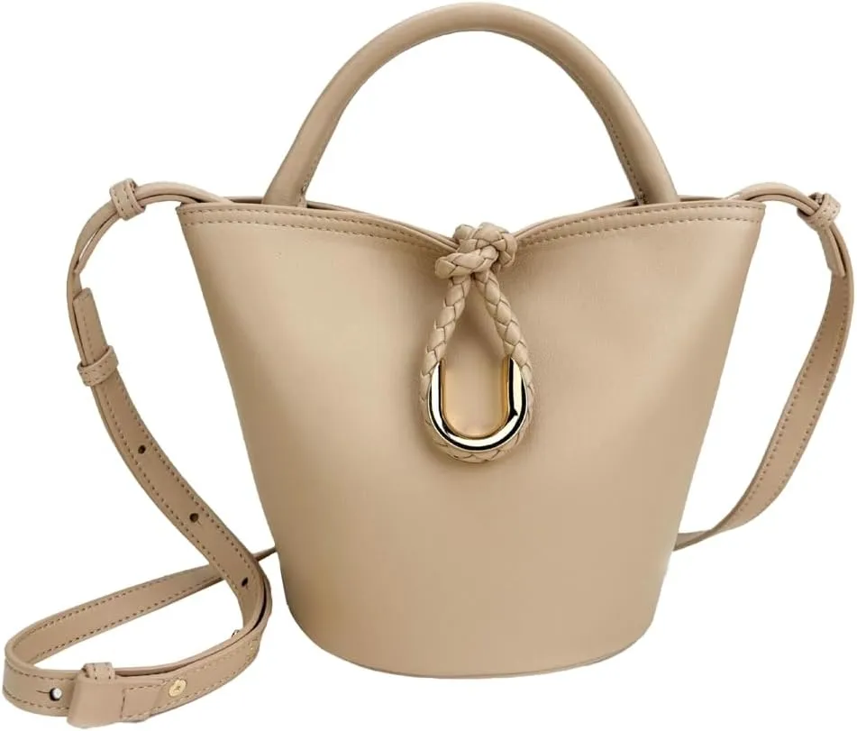 Women's Bucket Bag Retro Shoulder Bag Top Handle Handbags PU Leather Small Bucket Crossbody Bags Trendy Bucket Purse