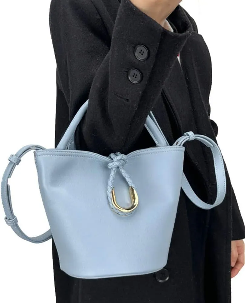 Women's Bucket Bag Retro Shoulder Bag Top Handle Handbags PU Leather Small Bucket Crossbody Bags Trendy Bucket Purse