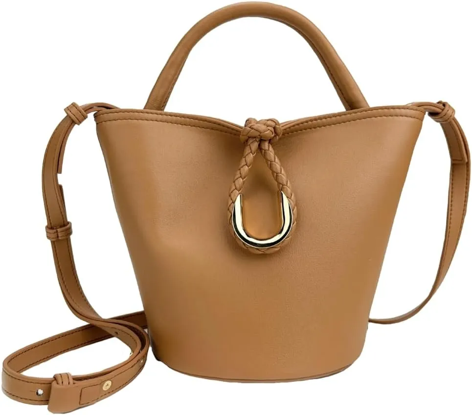 Women's Bucket Bag Retro Shoulder Bag Top Handle Handbags PU Leather Small Bucket Crossbody Bags Trendy Bucket Purse