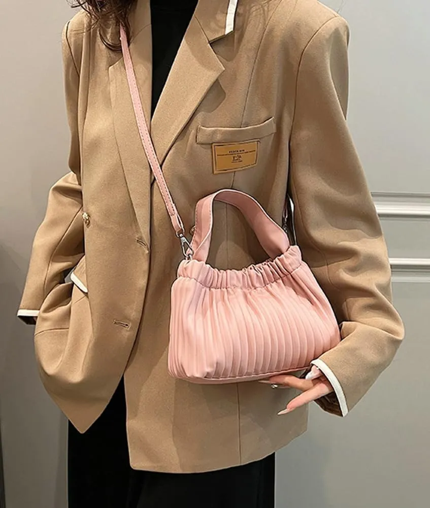 Women's Bucket Crossbody Shoulder Bag Small Handbag PU Leather Satchel Purses Cute Pleated Clutch Bag