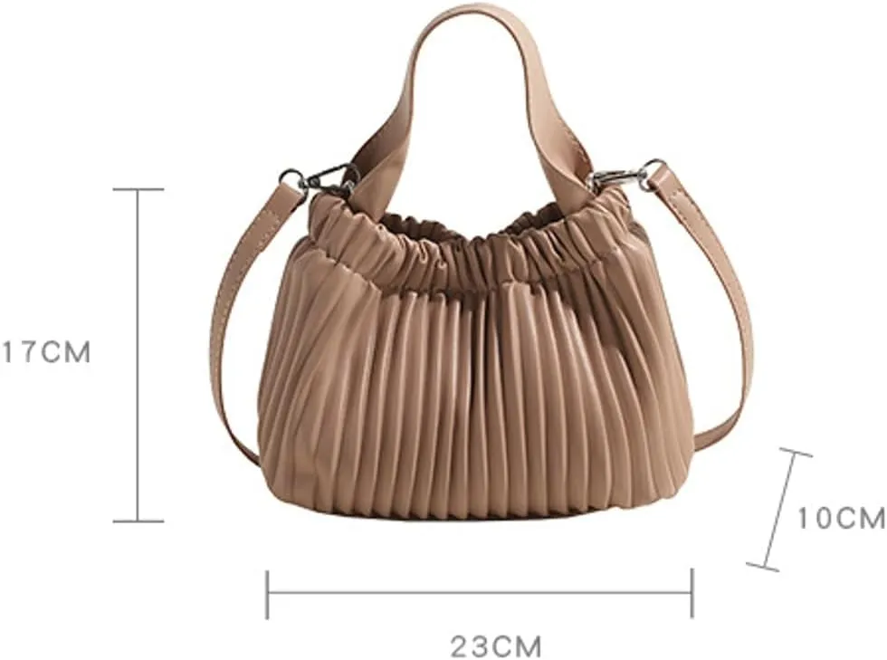 Women's Bucket Crossbody Shoulder Bag Small Handbag PU Leather Satchel Purses Cute Pleated Clutch Bag