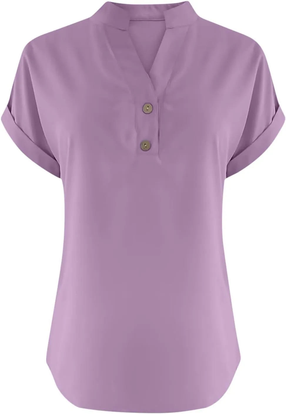 Womens Button Down Shirts Cotton Linen Short Sleeve V-Neck Shirts Solid Color Casual Loose Fit Work Blouse Tops