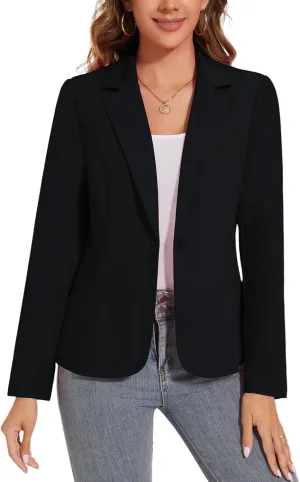 Women's Button Front Blazer Jackets Long Sleeve Lapel Business Casual Office Work Lightweight Blazers with Pocket