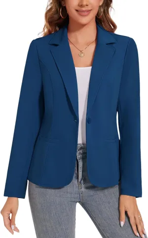 Women's Button Front Blazer Jackets Long Sleeve Lapel Business Casual Office Work Lightweight Blazers with Pocket