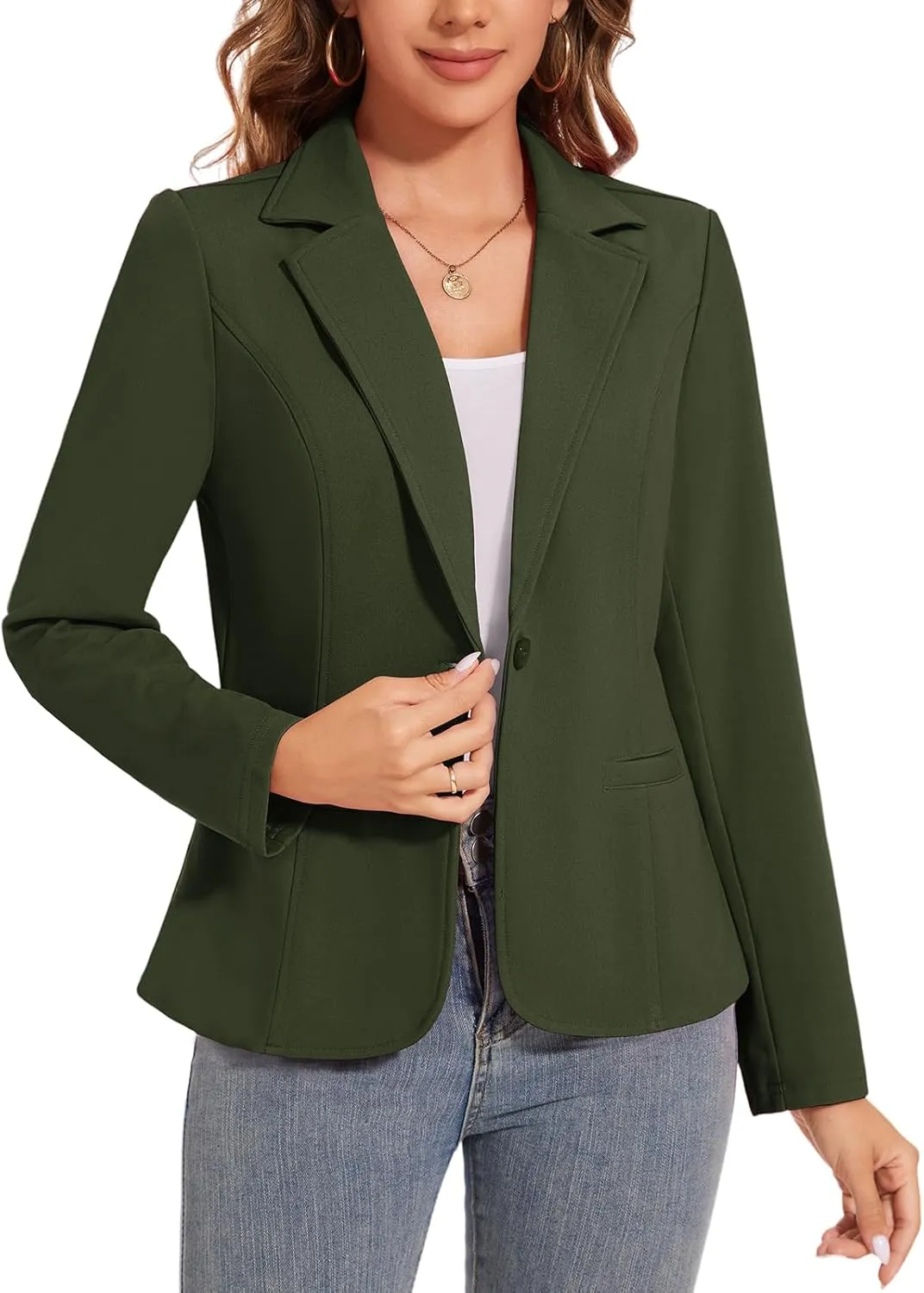 Women's Button Front Blazer Jackets Long Sleeve Lapel Business Casual Office Work Lightweight Blazers with Pocket