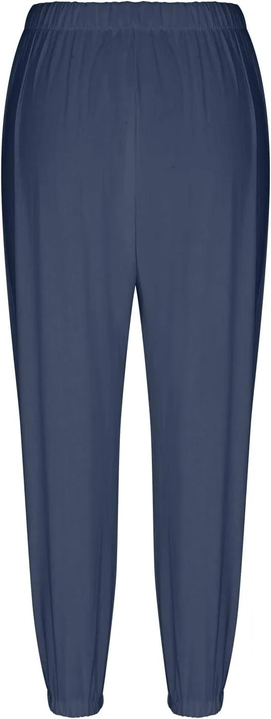 Women's Capri Pants Casual Lantern Tapered Harem Trouser Cropped Drawstring Waist Wide Leg Cotton Linen Slacks