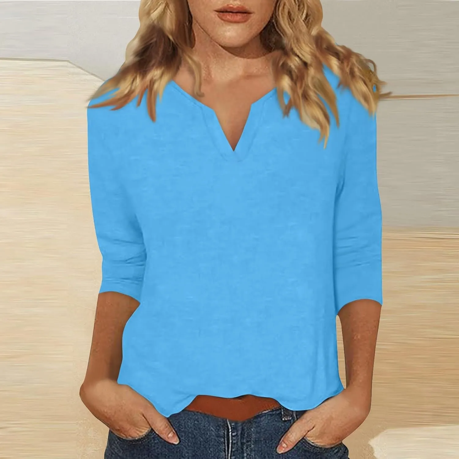 Women's Casual 3/4 Sleeve Loose Tunic Tops Lightweight Summer Blouses