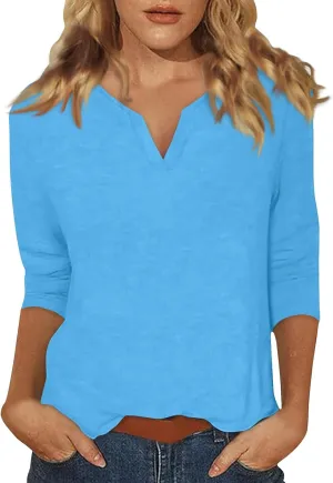 Women's Casual 3/4 Sleeve Loose Tunic Tops Lightweight Summer Blouses