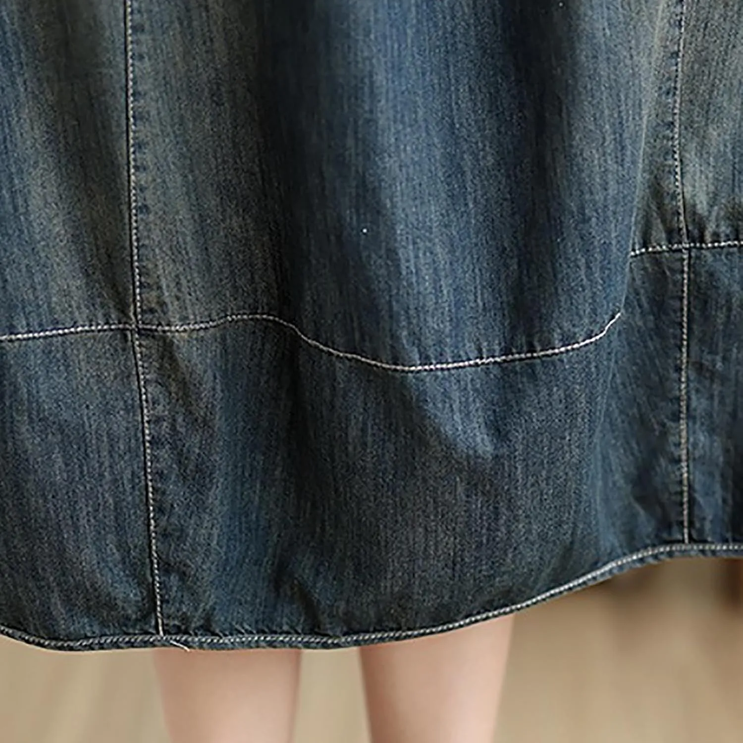 Women's Casual Jean Skirt Below Knee Length High Waisted Denim Skirts Vintage Loose A-Line Skort with Pockets