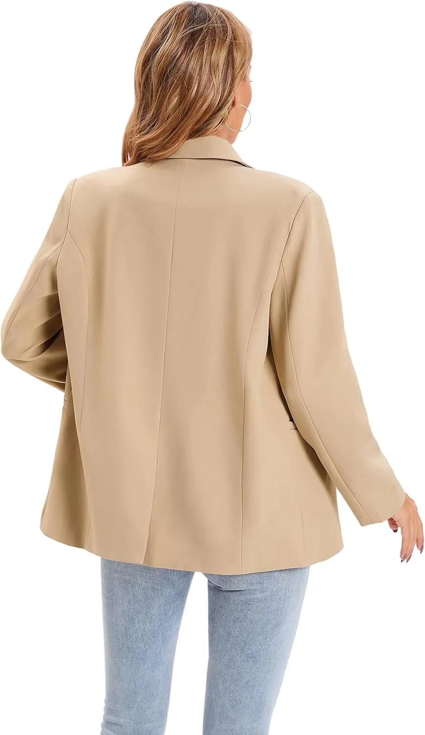 Womens Casual Loose Blazers Long Sleeve Pockets Work Office Jacket Blazer