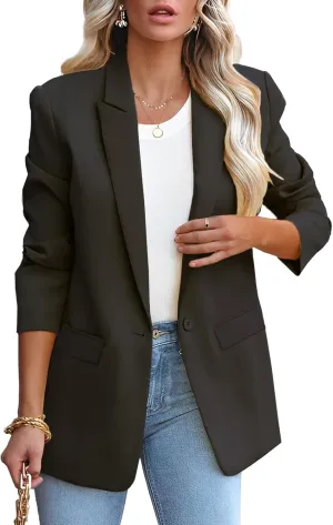 Womens Casual Loose Blazers Long Sleeve Pockets Work Office Jacket Blazer