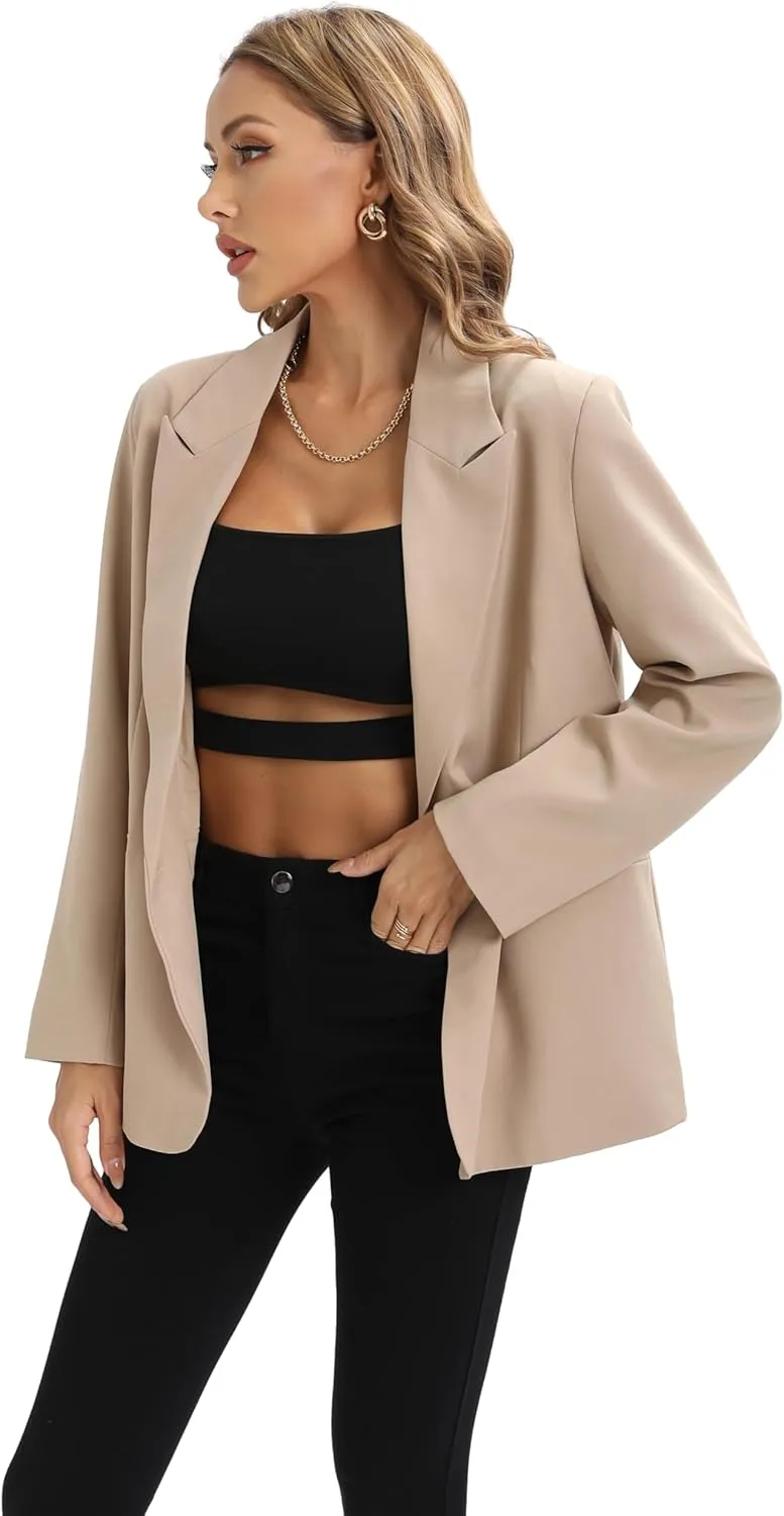 Womens Casual Loose Blazers Long Sleeve Pockets Work Office Jacket Blazer