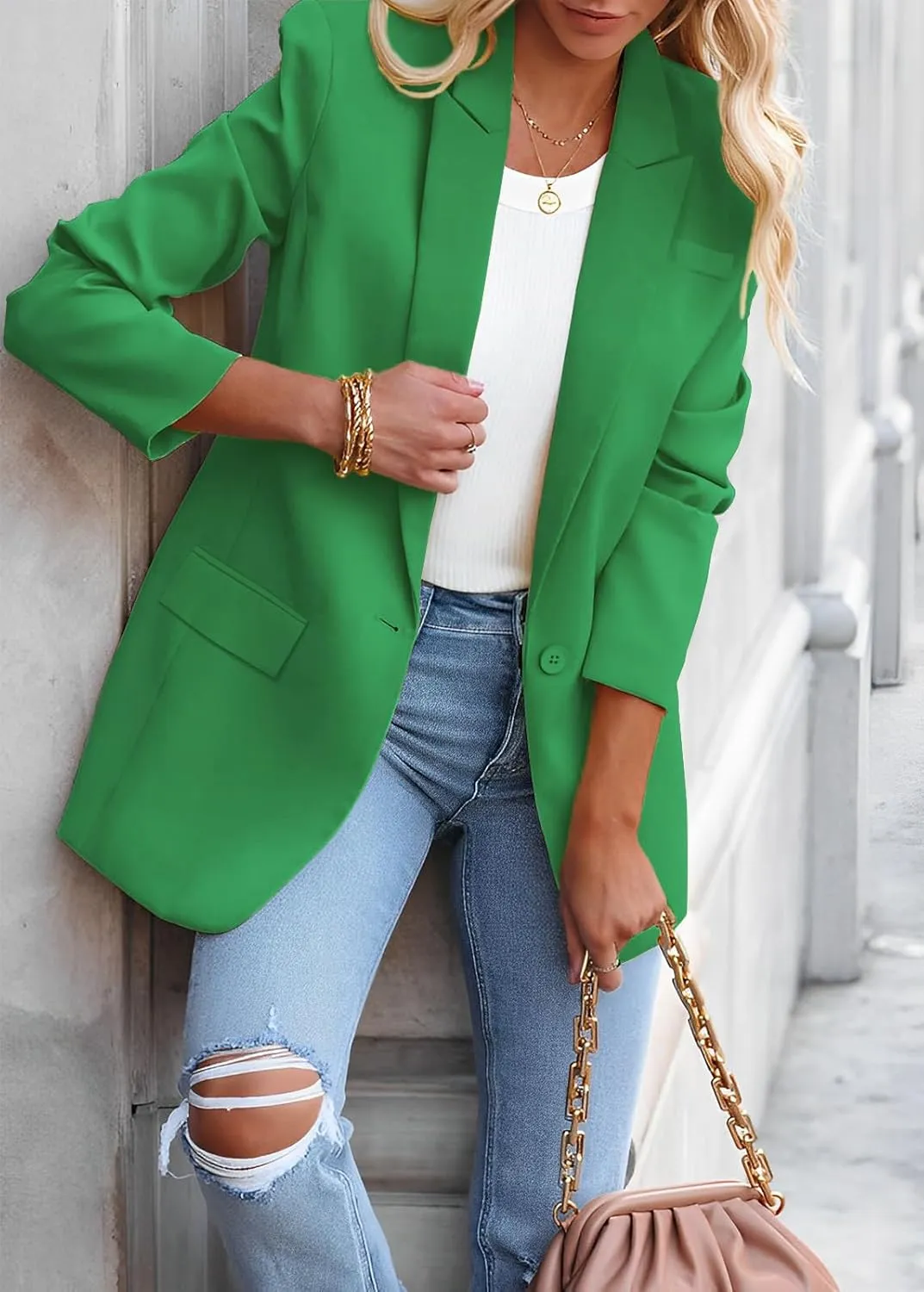 Womens Casual Loose Blazers Long Sleeve Pockets Work Office Jacket Blazer