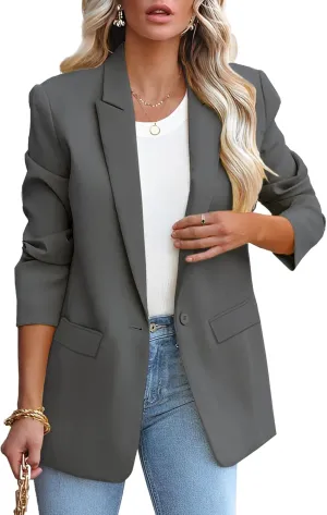 Womens Casual Loose Blazers Long Sleeve Pockets Work Office Jacket Blazer