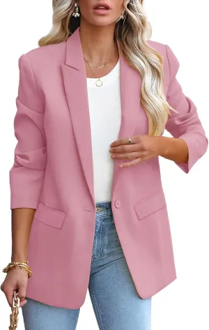 Womens Casual Loose Blazers Long Sleeve Pockets Work Office Jacket Blazer